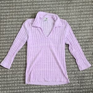 Lei Purple Ribbed Sweater with V-Neck and Long Sleeves Y2k‎ Small Cotton Spandex